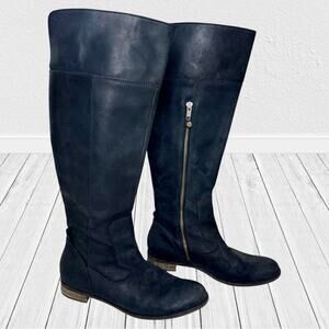 Indigo by Clarks 8.5 Black Leather Knee High Riding Tall Zippered Boots